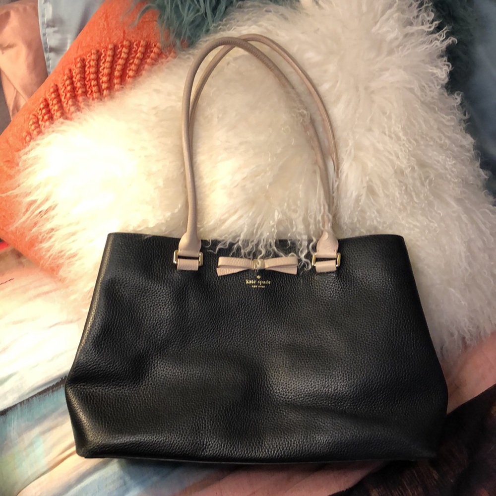 Kate Spade “Maryanne” Pebbled Leather tote bag black/crm 15” W x 10”L x 5”